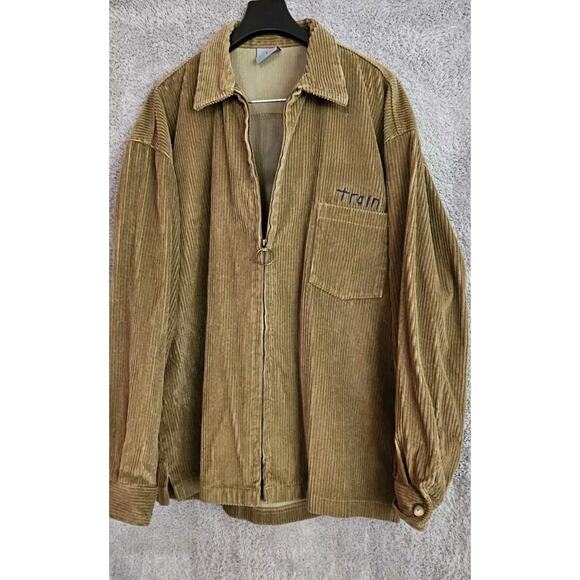 Train Band Vintage Corduroy Jacket Shirt Zip Up Social Awearness Oversized Small - Picture 1 of 3